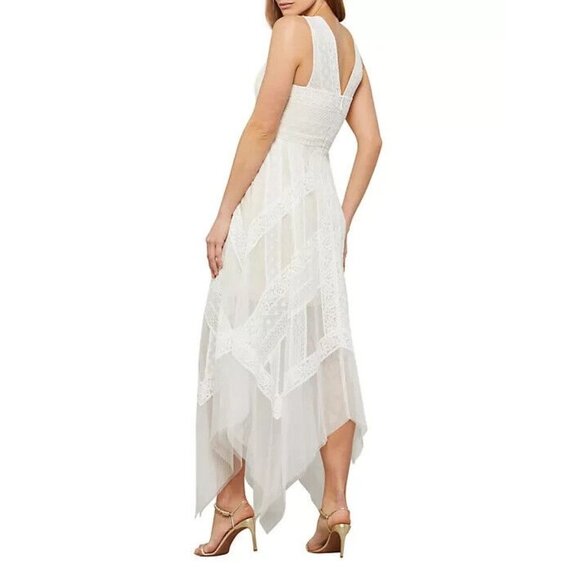NWT BCBG MaxAzria Andi in Off White Nude Lace Handkerchief Hem Sheer Dress 0 - Picture 9 of 10